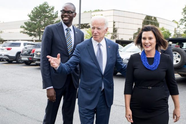 gretchen whitmer, joe biden, and garlin gilchrist